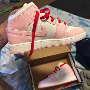 Jordan Kids Pink and White Sneakers with Red Accents